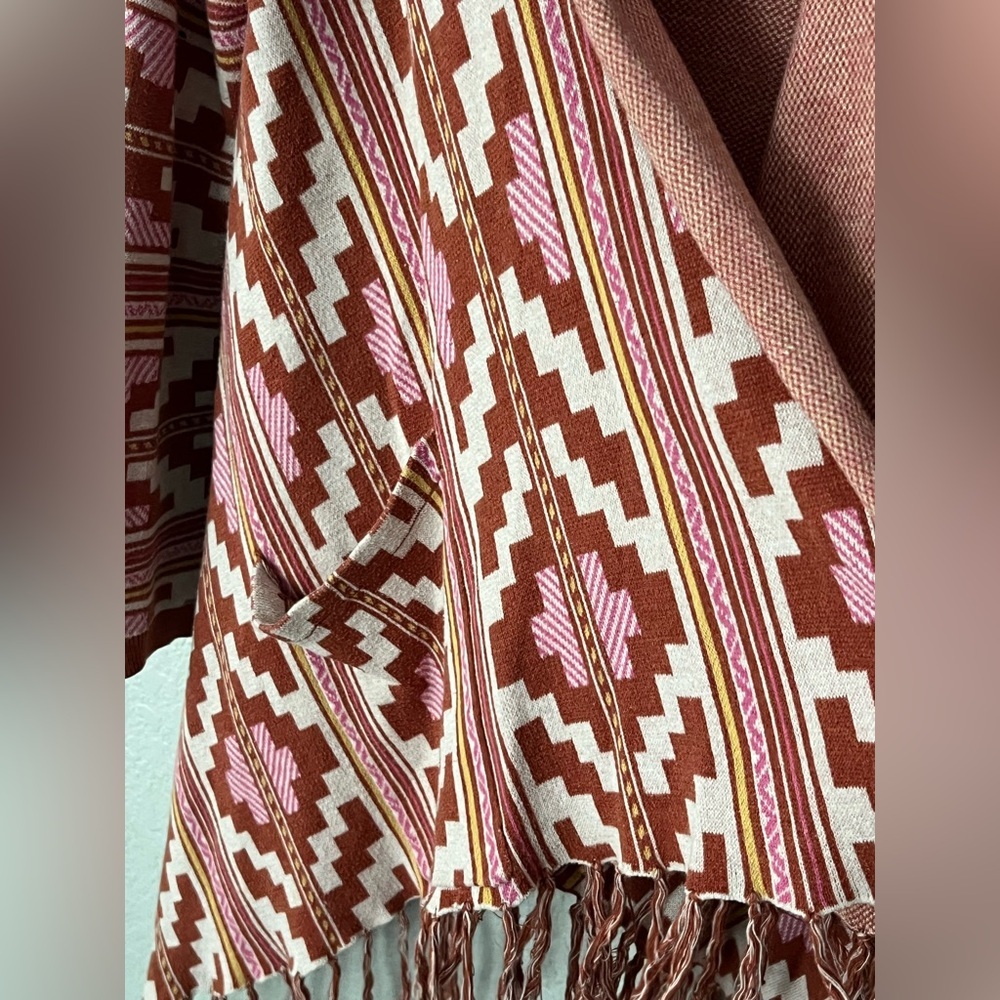 Billa Bong Bohemian Fringe Open Cardigan Sweater Size Small- Pink and Brown - Picture 3 of 4